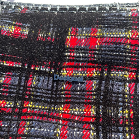 Desigual Tartan Shopping Bag Convertible Tote Shoulder Bag Embroidered Love New - Picture 2 of 11